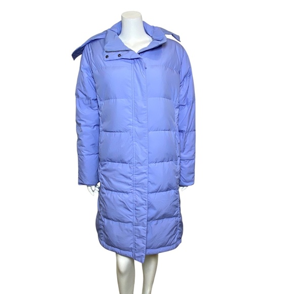 LL Bean Goose Down Puffer Parka Coat Womens Size L Zip Up Hooded Faux Fur Trim - Picture 1 of 12